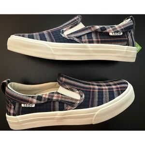 Taos Rubber Soul Slip-On Sneaker Womens 7.5 Blue‎ Plaid Canvas Walk-In Comfort